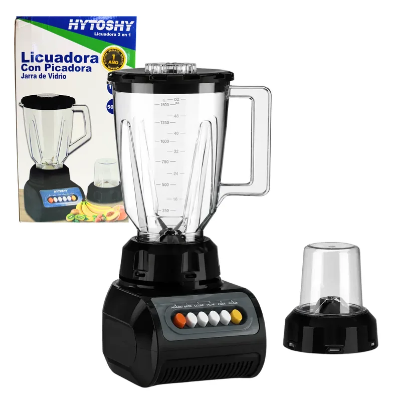 Licuadora Y Picadora 2 En 1 Jarra Vidrio 1.5l 500w HY-999G