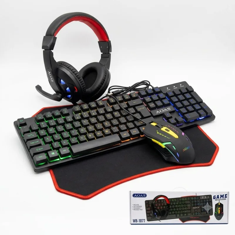 COMBO mouse, teclado, auricular y mouse pad AOAS WB-1077