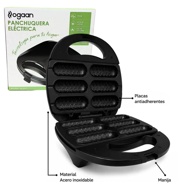 Panchuquera Electrica 750W Teflón Antiadherente 6 Moldes OGAAN SA-2501