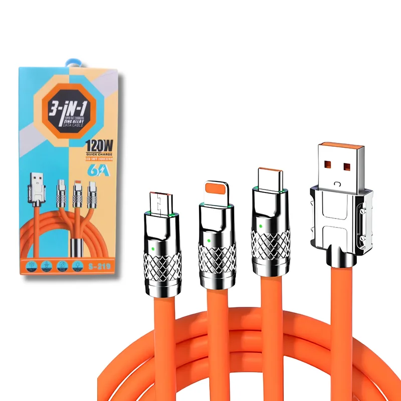 Cable 120W 3 en 1 USB a Micro / Lightning / C 6A S-219 C088
