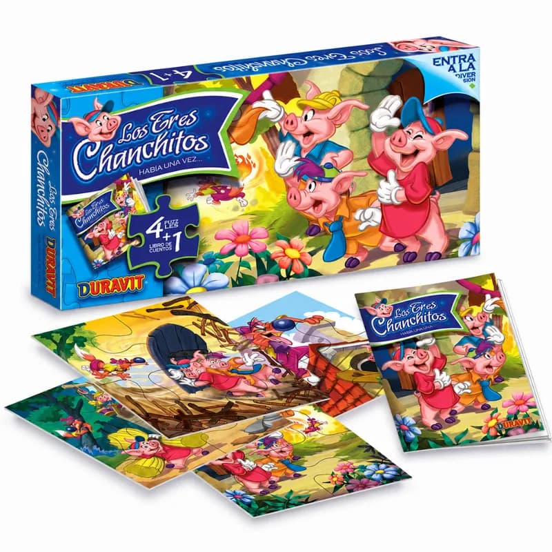 4 PUZZLES + 1 LIBRO de los TRES CHANCHITOS