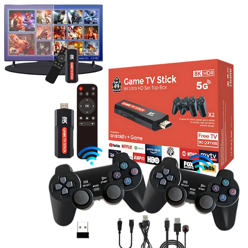 Game TV Box Stick 8K Smart tv con 2 Joystick +30.000 juegos