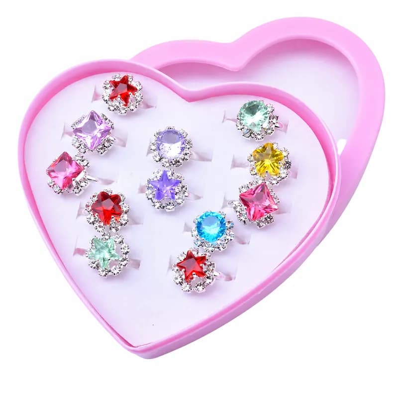 Caja de Anillos Forma Corazon x12 Anillos CON DISEÑOS VARIADOS
