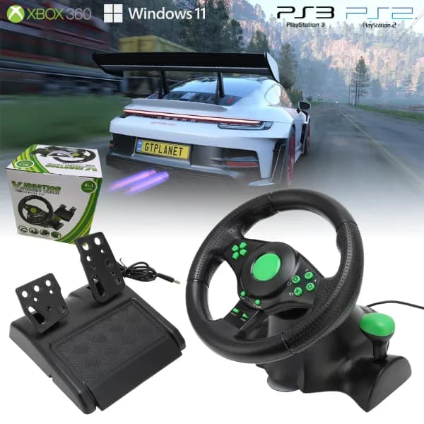 Volante y Pedal Vibration Steering X360/PS2/PS3/PC WIN