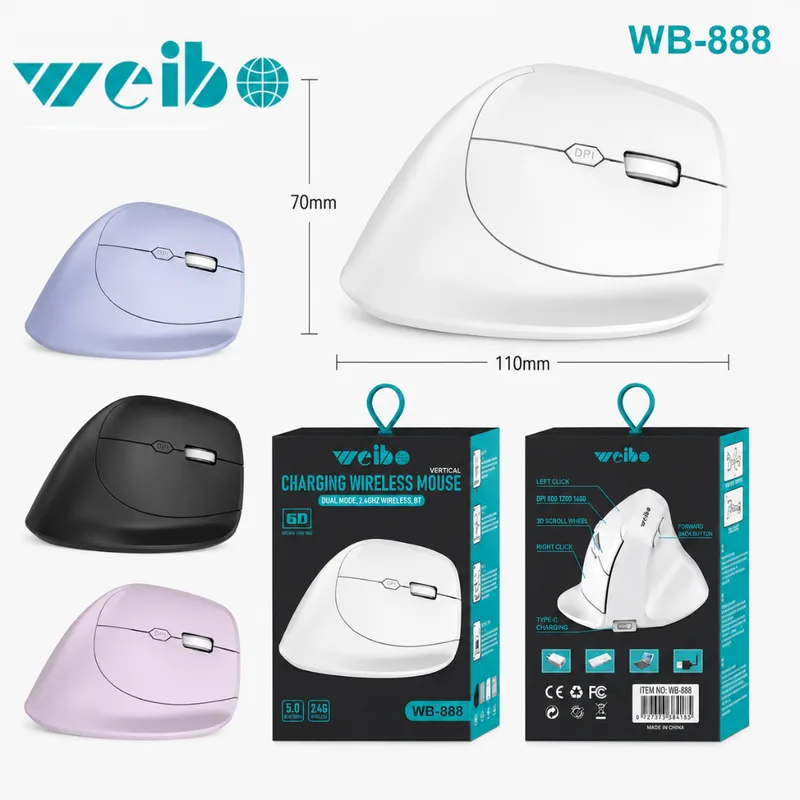 MOUSE WEIBO DE MANO VERTICAL ERGONOMICO WB-888