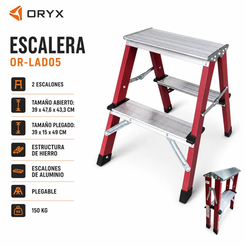 Escalera Plegable Aluminio 2 Escalones OR-LAD05